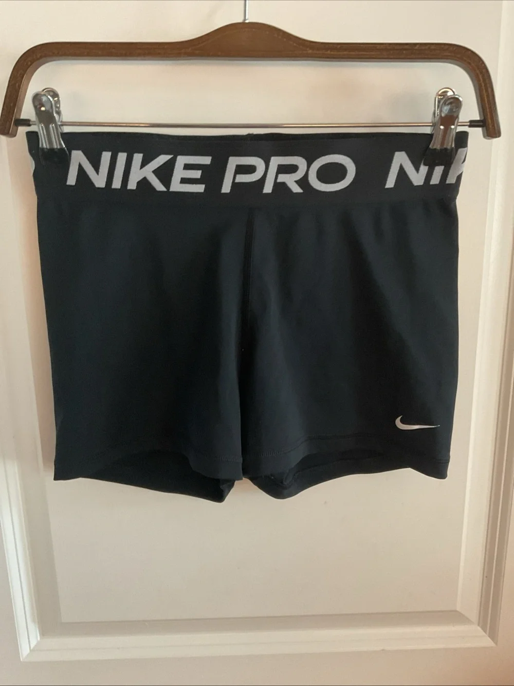 Nike Pro Training Shorts Black with White Logo - Ladies Size Medium